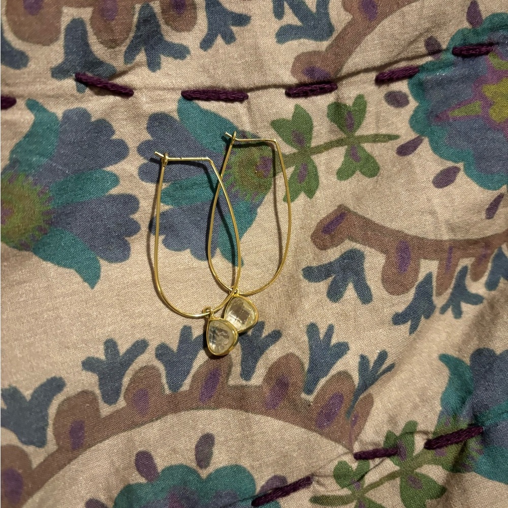 Gold Hoop Earrings with Clear Stone